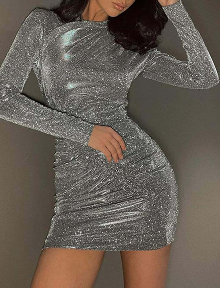 Y2K Sequined Hottie Club Party Dress - Long Sleeves, Grunge & Coquette Aesthetic