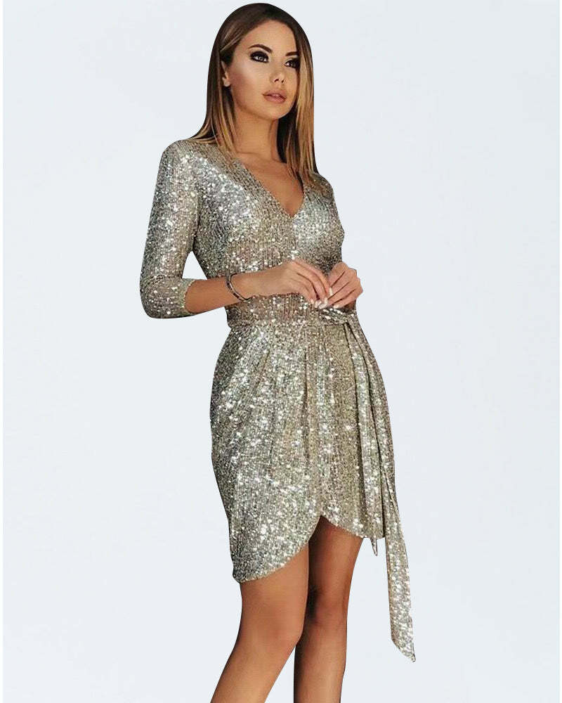 Y2K Sequined V-Neck Cap Sleeve Midi Dress - Coquette Aesthetic & Grunge Style Fusion