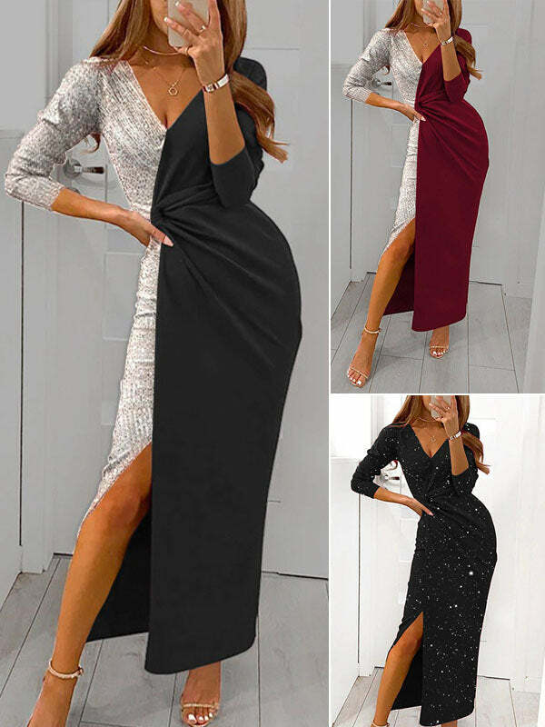 Y2K Sequins Patchwork Maxi Dress - Coquette Aesthetic with Grunge Style Vibes