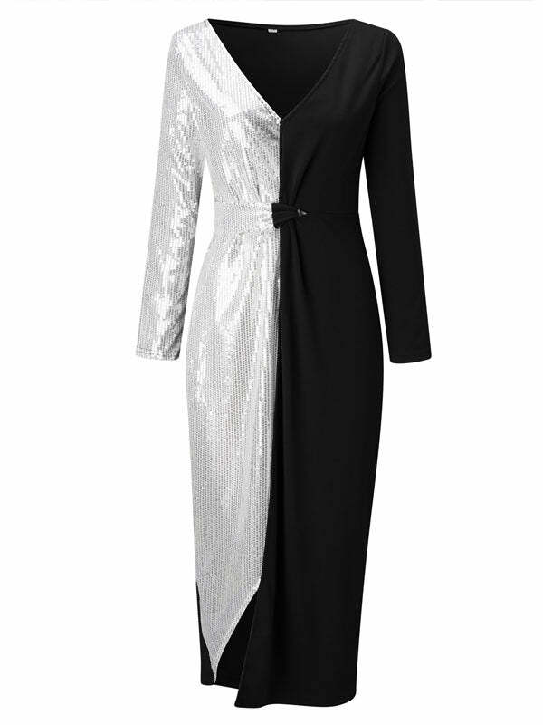 Y2K Sequins Patchwork Maxi Dress - Coquette Aesthetic with Grunge Style Vibes