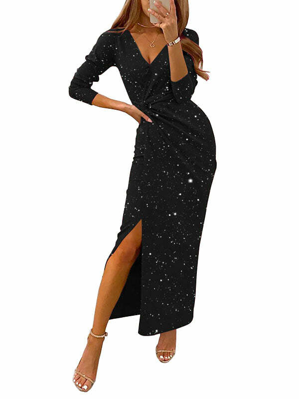 Y2K Sequins Patchwork Maxi Dress - Coquette Aesthetic with Grunge Style Vibes