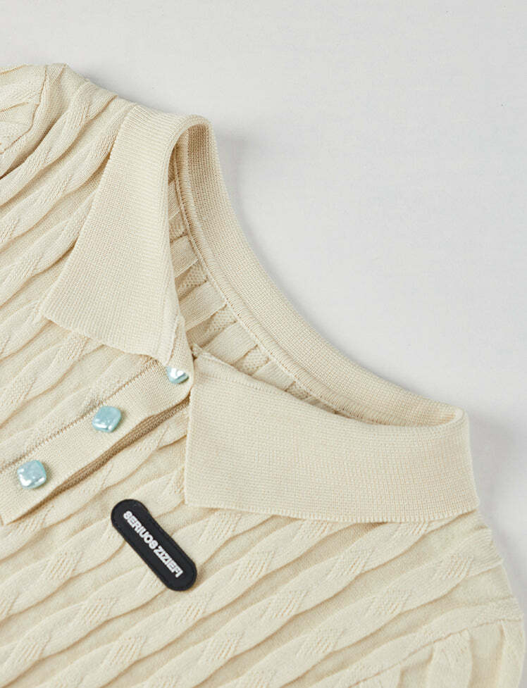 Y2K Short Sleeve Knit Polo - Cute Coquette Aesthetic Top for Grunge & Pastel Goth Styles