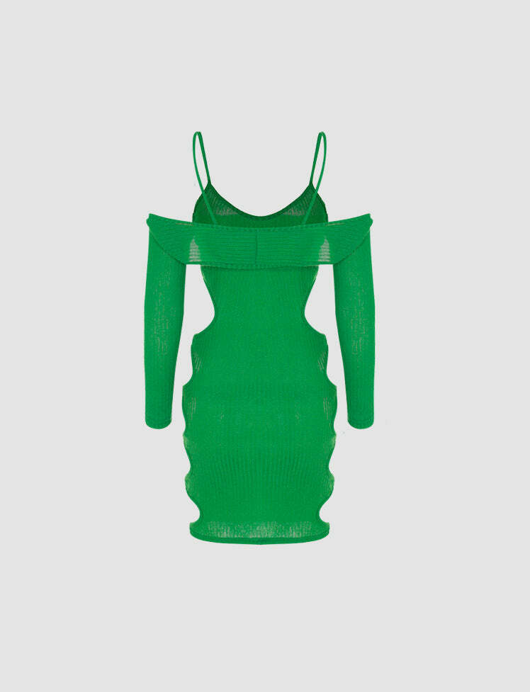 Y2K Side Cutout Long Sleeve Cami Dress - Coquette Aesthetic with Grunge Vibes