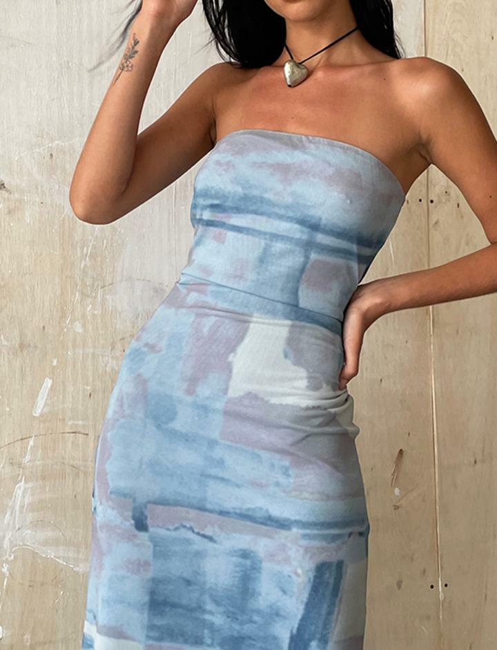 Y2K Slim Tube Top Dress in Blue - Cute Coquette Aesthetic for Grunge & Pastel Styles