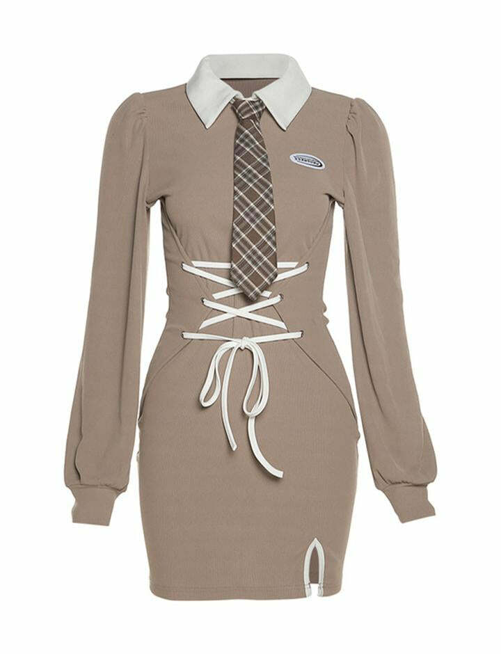 Y2K Slit Hem Mini Dress - Cute Coquette Aesthetic with Grunge Style Vibes