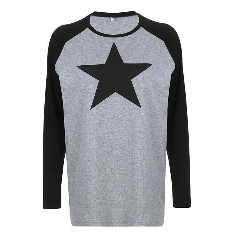 Y2K Star Pattern Long Sleeve Top - Cute Grunge Aesthetic Tee for Comfy Outfits