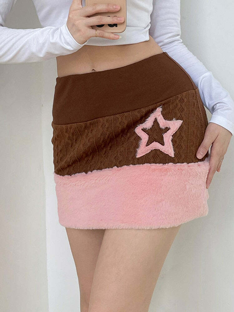 Y2K Star Print Knitted Mini Skirt - Cute Coquette Aesthetic for Grunge & Pastel Styles