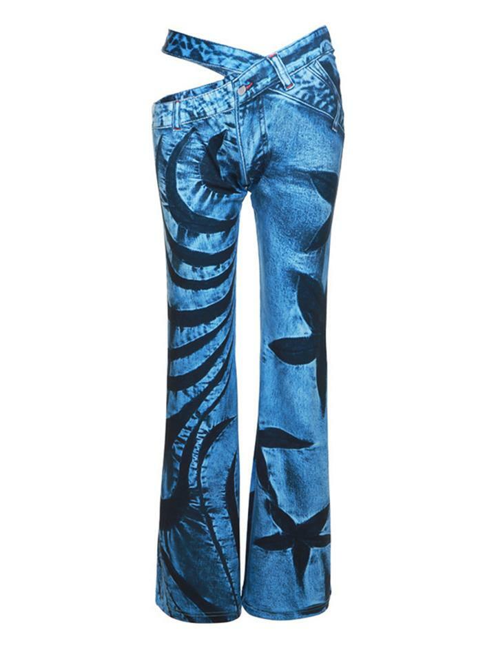 Y2K Star Print Low Rise Flare Pants - Cute Grunge Aesthetic for Trendy Outfits