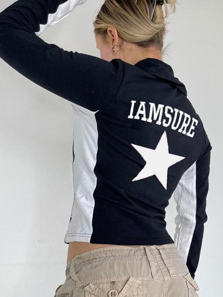 Y2K Star Zip-Up Hoodie: Trendy Coquette & Grunge Aesthetic for Cute Outfits & Comfy Style