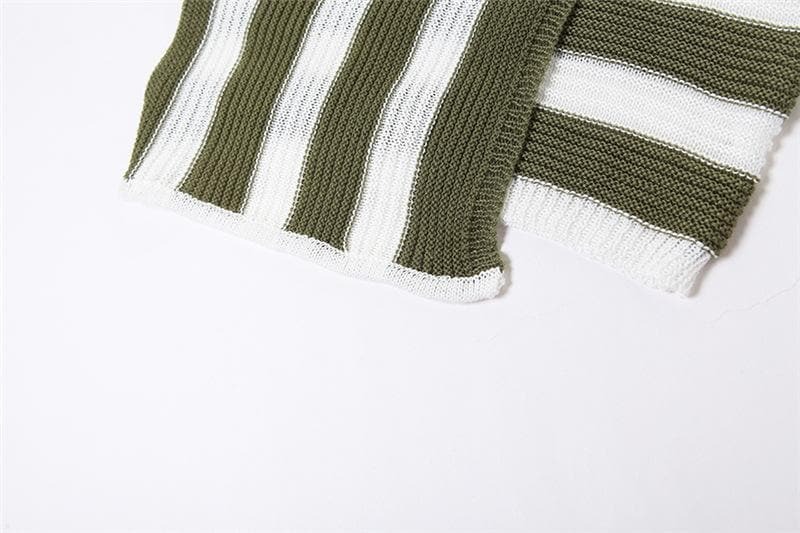 Y2K Striped Knitted Mini Skirt Set with Irregular Turnover Collar - Cute Coquette Aesthetic