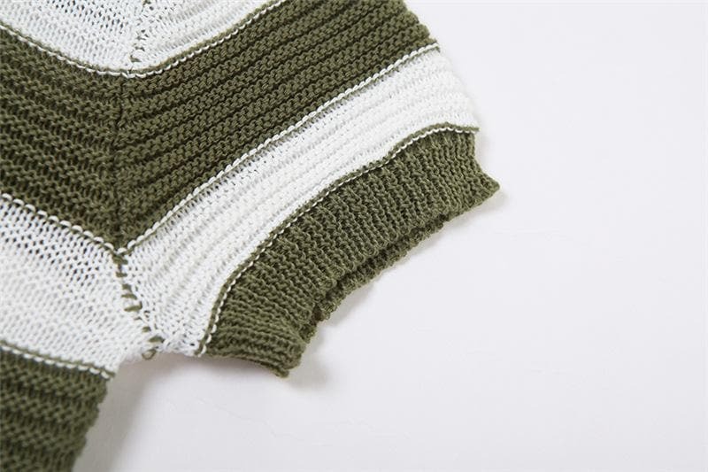 Y2K Striped Knitted Mini Skirt Set with Irregular Turnover Collar - Cute Coquette Aesthetic