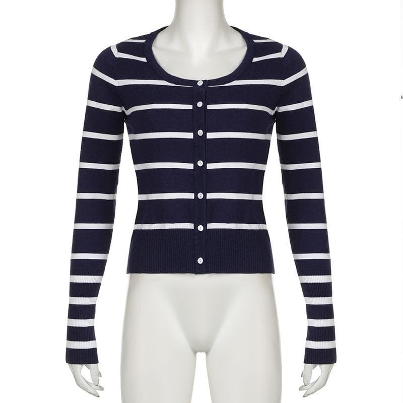 Y2K Striped Ribbed Button-Up Top - Cute Comfy Aesthetic for Coquette & Grunge Styles