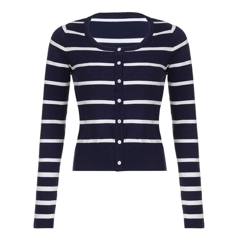 Y2K Striped Ribbed Button-Up Top - Cute Comfy Aesthetic for Coquette & Grunge Styles