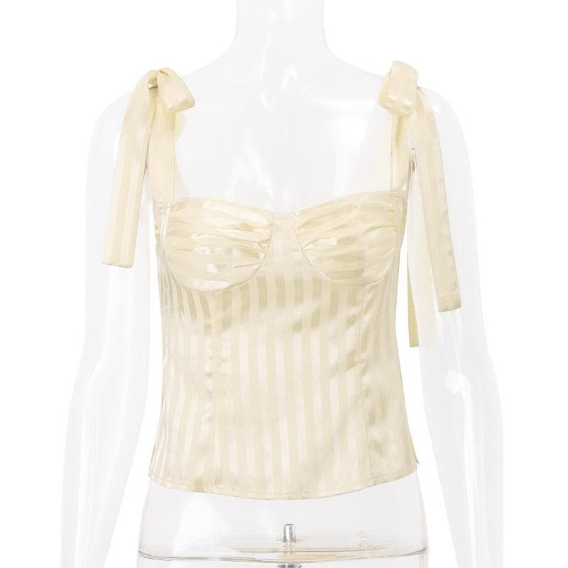 Y2K Striped Smocked Bowknot Cami Top - Cute Pastel Goth & Coquette Aesthetic Fashion