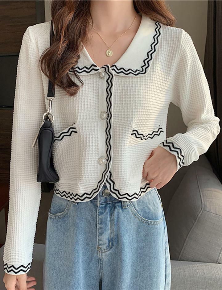Y2K Striped Wave Edge Cardigan - Comfy Knit Top for Coquette & Grunge Aesthetic Lovers