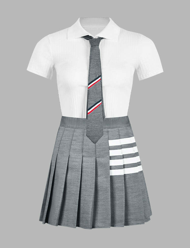 Y2K Stripes Top & Pleated Flared Hem Skirt Set - Coquette Aesthetic Outfit for Trendy Looks