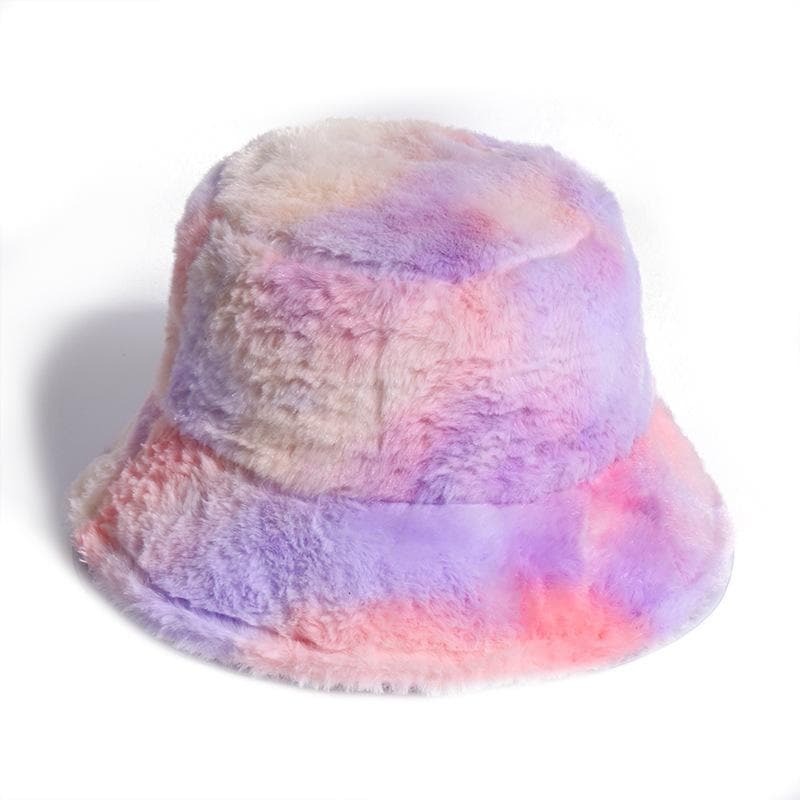 Y2K Tie Dye Fluffy Fisherman Bucket Hat - Cute Coquette Aesthetic Accessory for Grunge Style