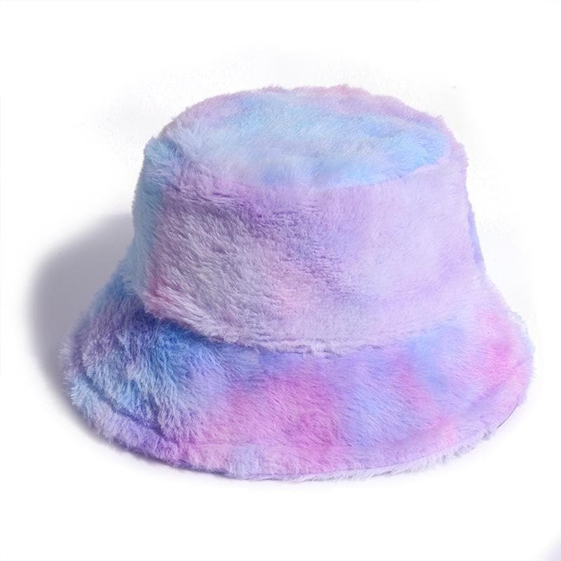 Y2K Tie Dye Fluffy Fisherman Bucket Hat - Cute Coquette Aesthetic Accessory for Grunge Style