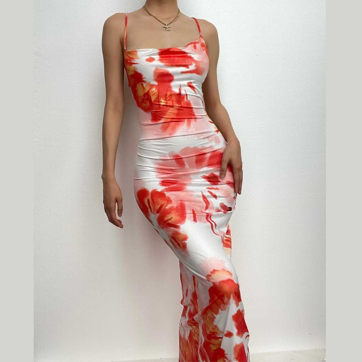 Y2K Tie Dye Maxi Dress with Open Back - Coquette Aesthetic & Grunge Style Fusion