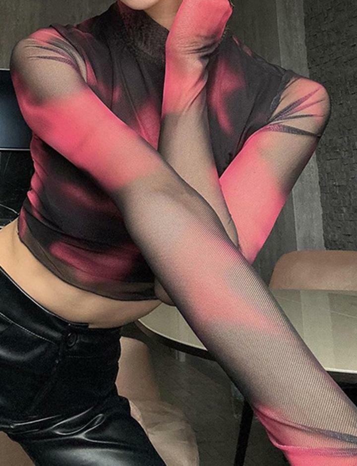 Y2K Tie Dye Mesh Crop Top - Cute Aesthetic Top for Coquette, Grunge, and Soft Girl Styles