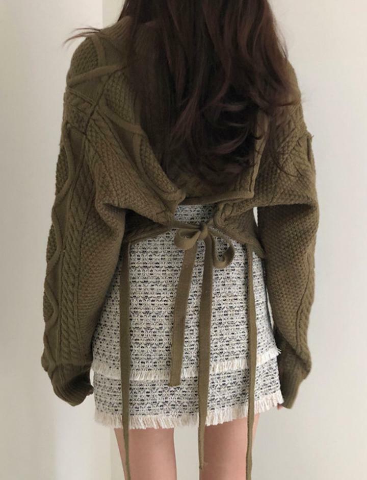 Y2K Twist Back Knot Crop Sweater - Cute Pastel Goth Top for Coquette & Grunge Aesthetic