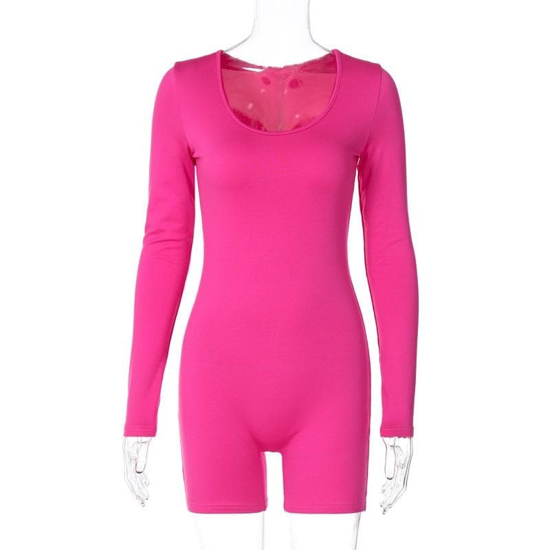 Y2K U-Neck Long Sleeve Romper - Cute Pastel Goth & Coquette Aesthetic Fashion