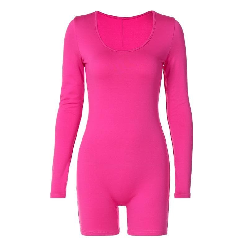 Y2K U-Neck Long Sleeve Romper - Cute Pastel Goth & Coquette Aesthetic Fashion